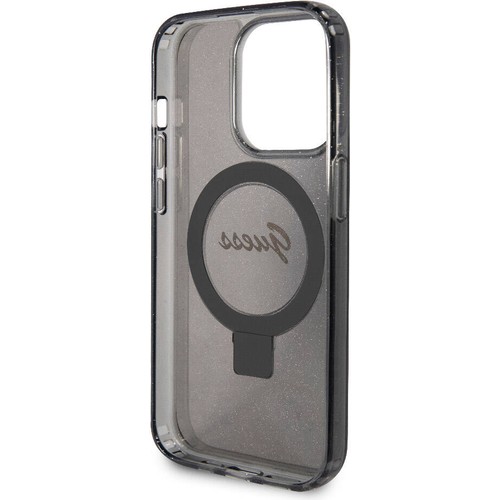 Apple iPhone 15 Pro Uyumlu Kılıf Guess Orjinal Lisanslı Magsafe Şarj Özellikli Simli Arka Yüzey Ring Standlı Kapak