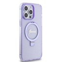 Apple iPhone 15 Pro Max Uyumlu Kılıf Guess Orjinal Lisanslı Magsafe Şarj Özellikli Simli Arka Yüzey Ring Standlı Kapak - 3