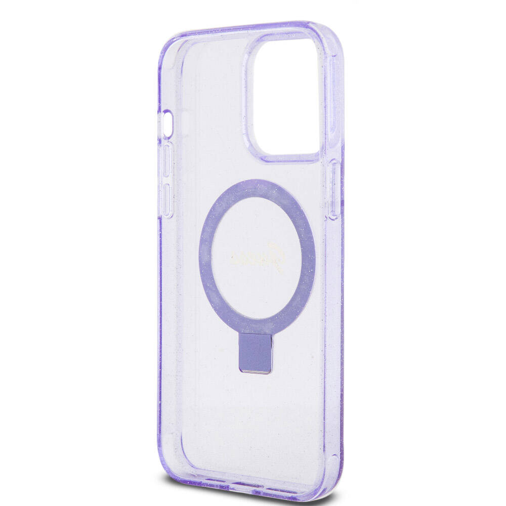 Apple iPhone 15 Pro Max Uyumlu Kılıf Guess Orjinal Lisanslı Magsafe Şarj Özellikli Simli Arka Yüzey Ring Standlı Kapak - 6