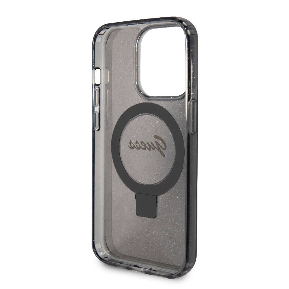 Apple iPhone 15 Pro Max Uyumlu Kılıf Guess Orjinal Lisanslı Magsafe Şarj Özellikli Simli Arka Yüzey Ring Standlı Kapak - 13