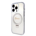 Apple iPhone 15 Pro Max Uyumlu Kılıf Guess Orjinal Lisanslı Magsafe Şarj Özellikli Simli Arka Yüzey Ring Standlı Kapak - 15