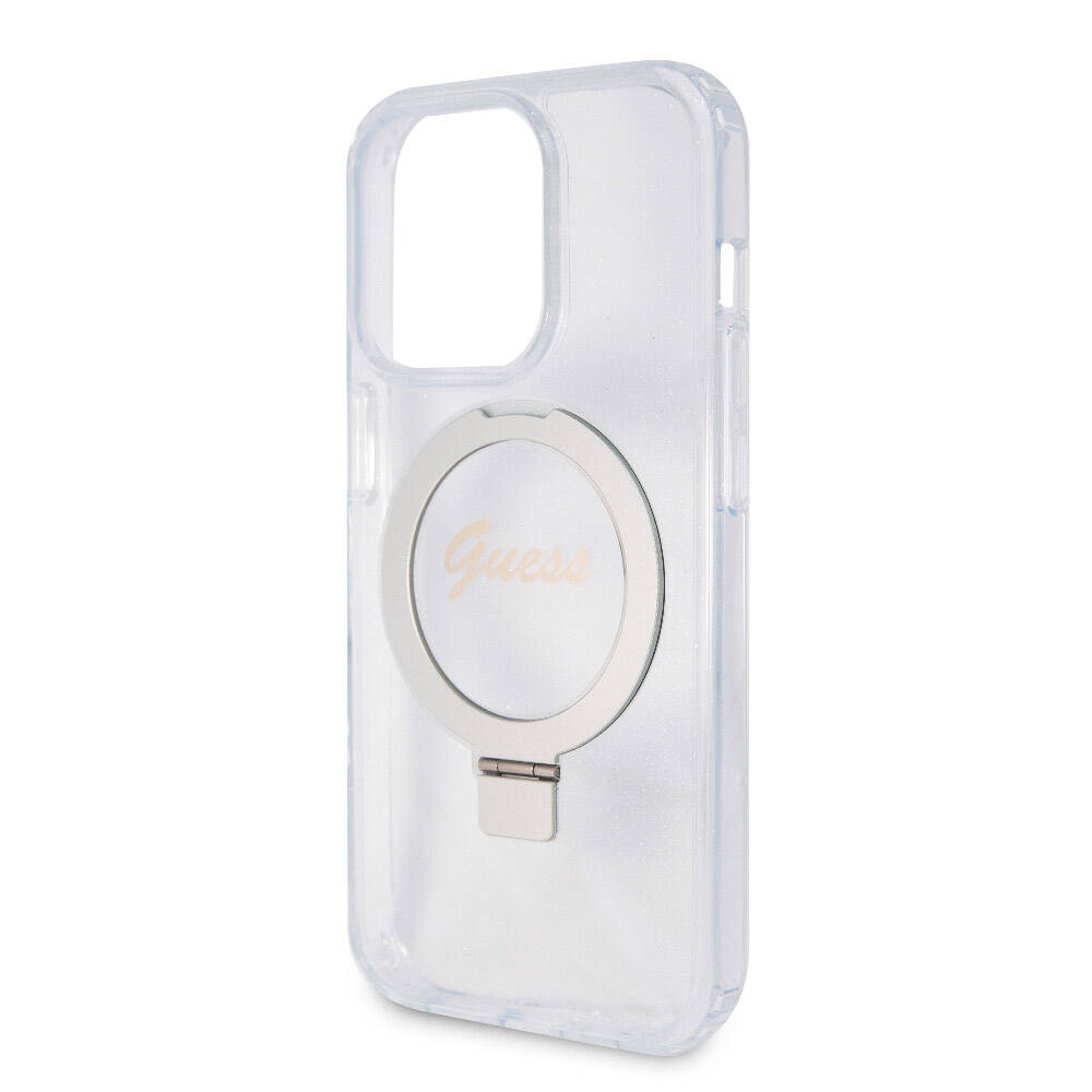 Apple iPhone 15 Pro Max Uyumlu Kılıf Guess Orjinal Lisanslı Magsafe Şarj Özellikli Simli Arka Yüzey Ring Standlı Kapak - 19