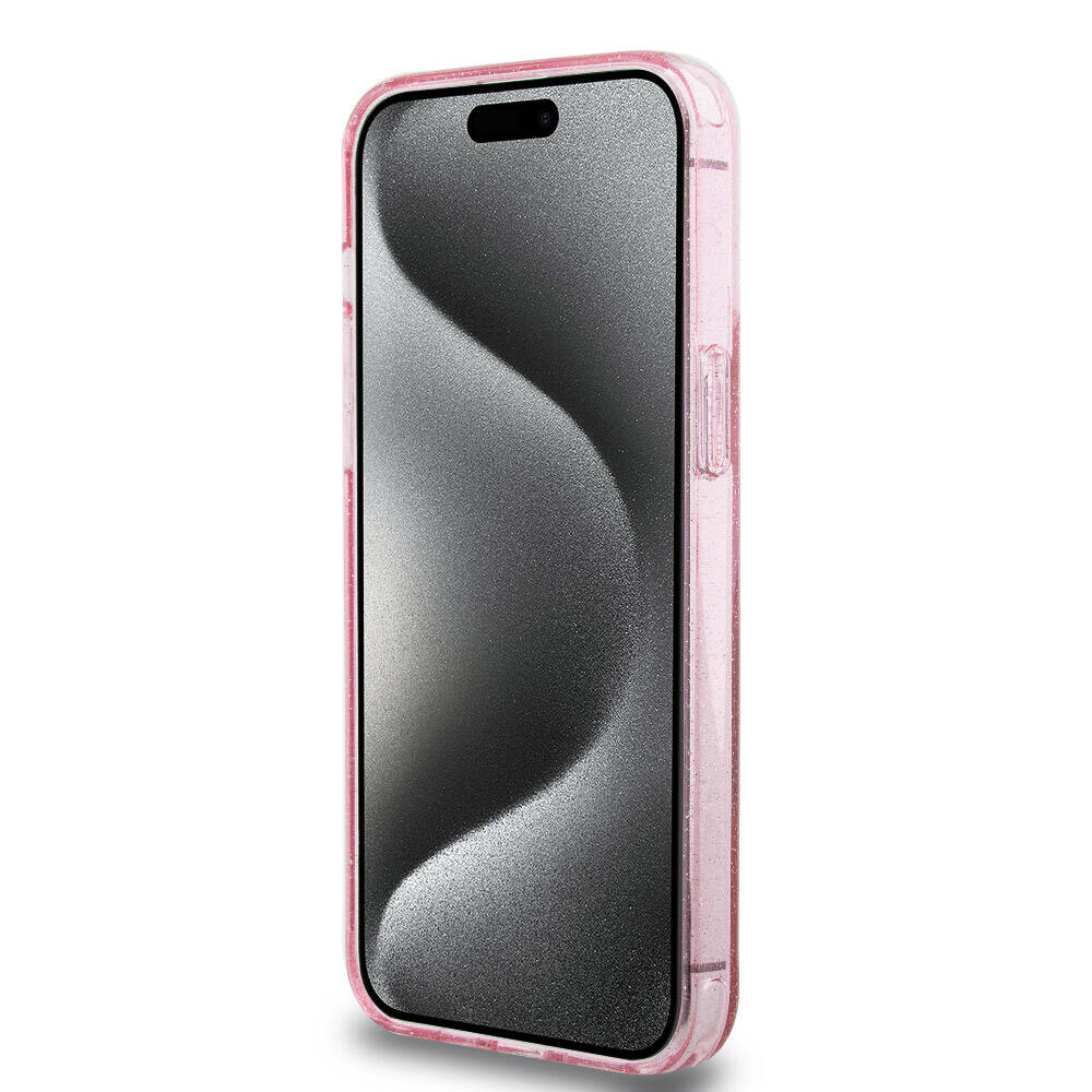 Apple iPhone 15 Pro Max Uyumlu Kılıf Guess Orjinal Lisanslı Magsafe Şarj Özellikli Simli Arka Yüzey Ring Standlı Kapak - 25