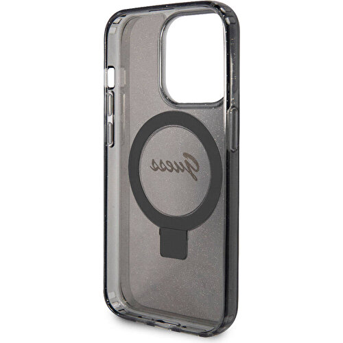Apple iPhone 15 Pro Max Uyumlu Kılıf Guess Orjinal Lisanslı Magsafe Şarj Özellikli Simli Arka Yüzey Ring Standlı Kapak