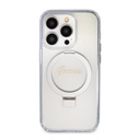 Apple iPhone 15 Pro Max Uyumlu Kılıf Guess Orjinal Lisanslı Magsafe Şarj Özellikli Simli Arka Yüzey Ring Standlı Kapak