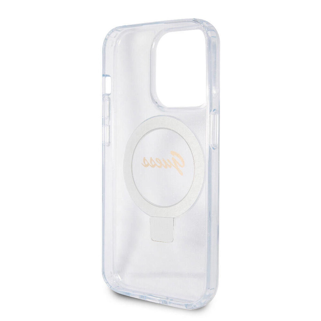 Apple iPhone 15 Pro Max Uyumlu Kılıf Guess Orjinal Lisanslı Magsafe Şarj Özellikli Simli Arka Yüzey Ring Standlı Kapak