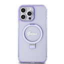 Apple iPhone 15 Pro Max Uyumlu Kılıf Guess Orjinal Lisanslı Magsafe Şarj Özellikli Simli Arka Yüzey Ring Standlı Kapak
