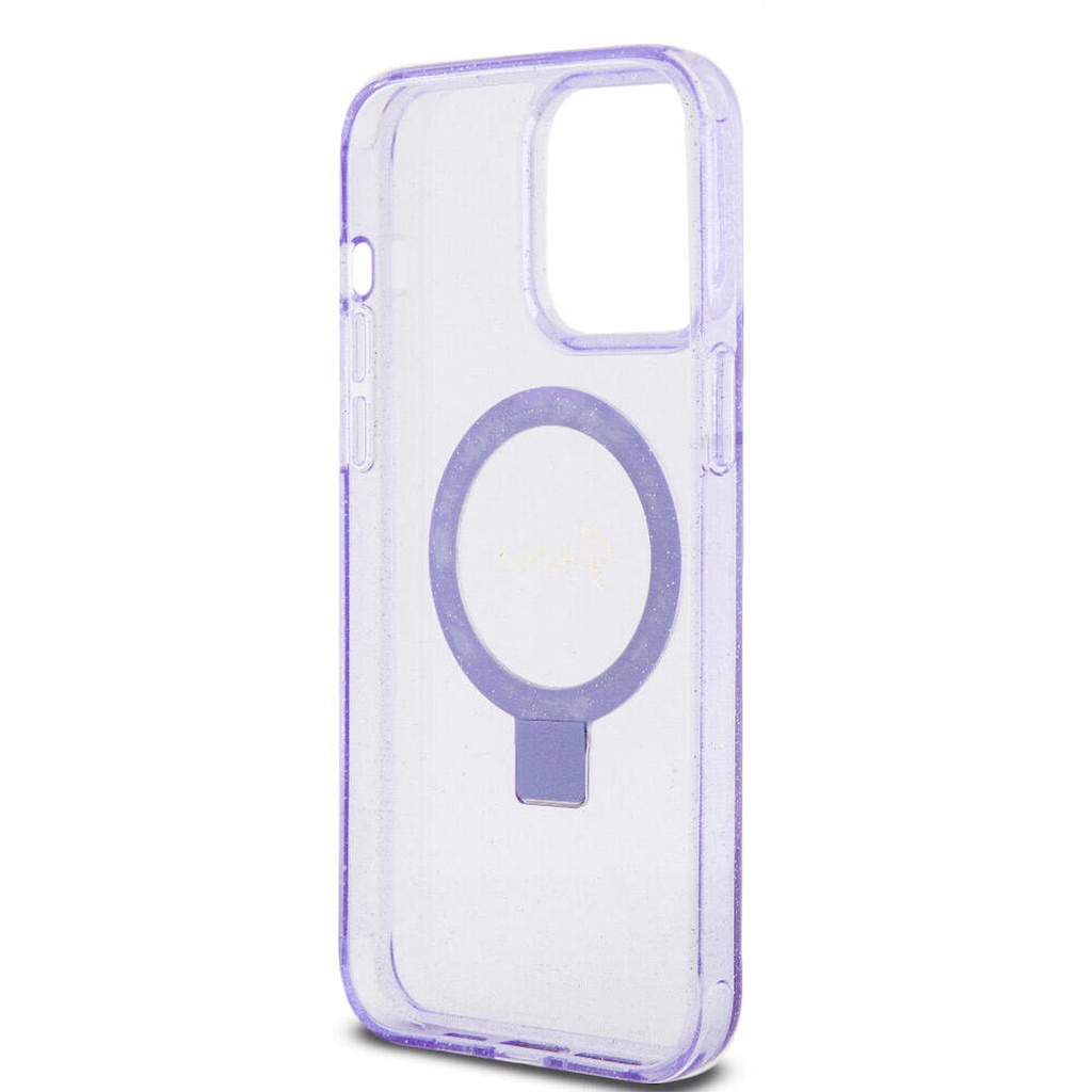 Apple iPhone 15 Pro Max Uyumlu Kılıf Guess Orjinal Lisanslı Magsafe Şarj Özellikli Simli Arka Yüzey Ring Standlı Kapak