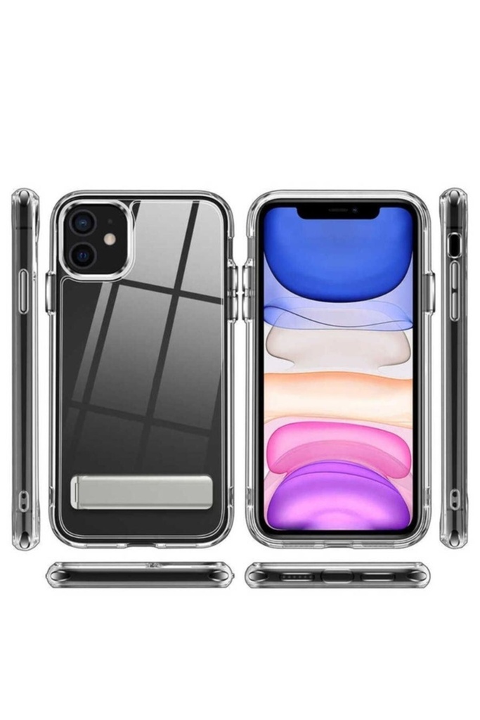 Apple iPhone 11 Uyumlu Kılıf Standlı Şeffaf Silikon Zore L-Stand Kapak