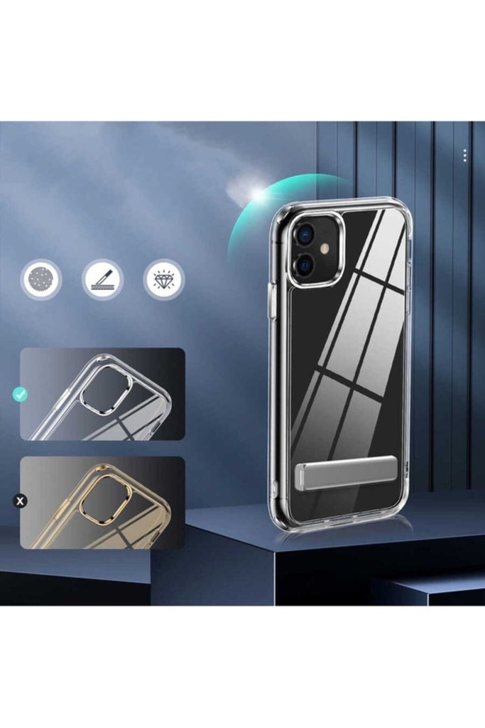 Apple iPhone 12 Uyumlu Kılıf Standlı Şeffaf Silikon Zore L-Stand Kapak