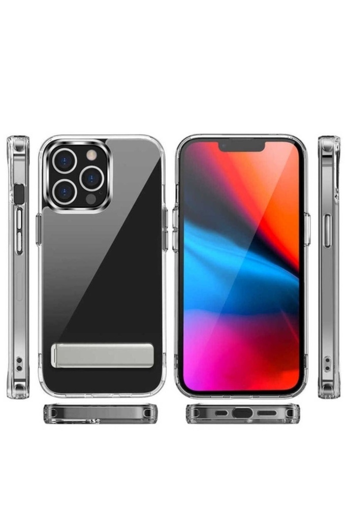 Apple iPhone 12 Pro Uyumlu Kılıf Standlı Şeffaf Silikon Zore L-Stand Kapak