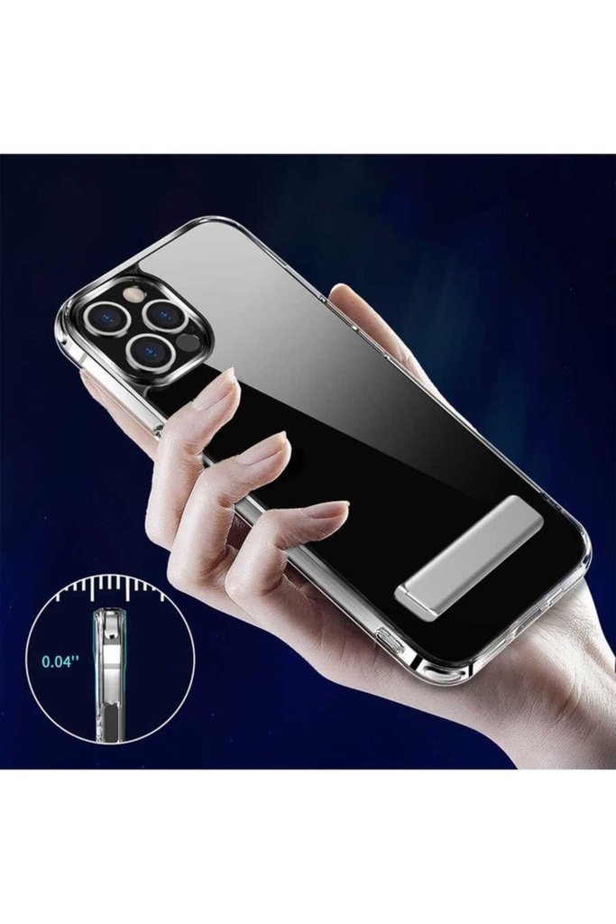 Apple iPhone 12 Pro Max Uyumlu Kılıf Standlı Şeffaf Silikon Zore L-Stand Kapak