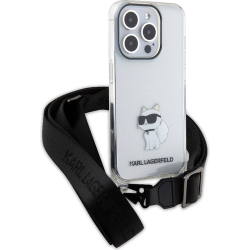 Apple iPhone 15 Pro Uyumlu Kılıf Karl Lagerfeld Orjinal Lisanslı Boyun Askılı Choupette İkonik Crossbody Kapak