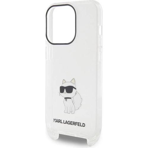 Apple iPhone 15 Pro Uyumlu Kılıf Karl Lagerfeld Orjinal Lisanslı Boyun Askılı Choupette İkonik Crossbody Kapak