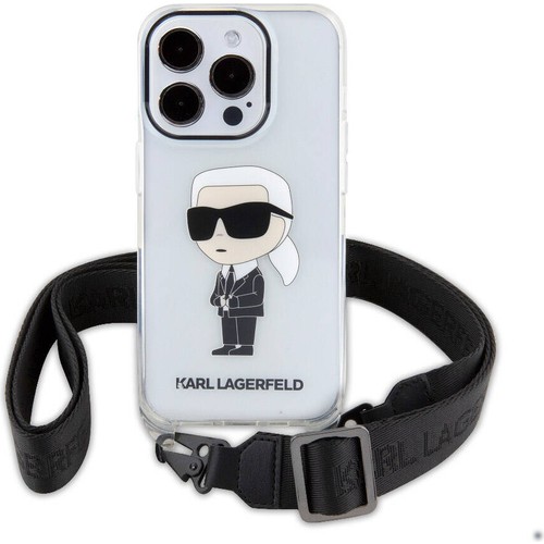 Apple iPhone 15 Pro Uyumlu Kılıf Karl Lagerfeld Orjinal Lisanslı Boyun Askılı Karl İkonik Crossbody Kapak