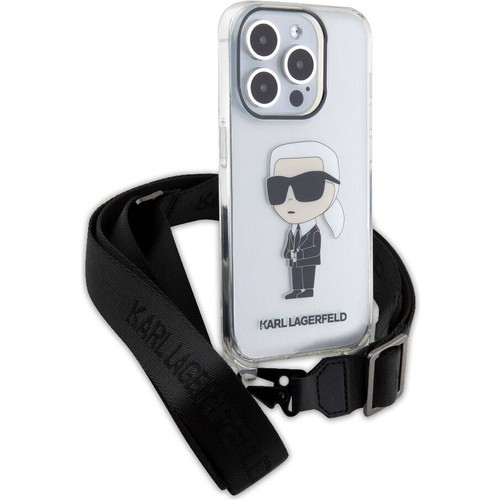 Apple iPhone 15 Pro Uyumlu Kılıf Karl Lagerfeld Orjinal Lisanslı Boyun Askılı Karl İkonik Crossbody Kapak