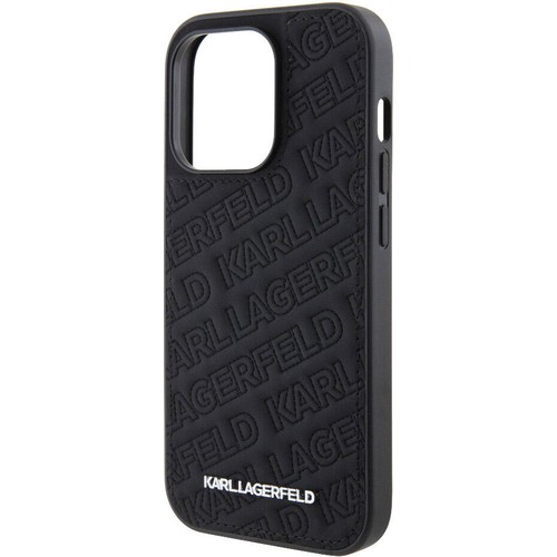 Apple iPhone 15 Pro Max Uyumlu Kılıf Karl Lagerfeld Orjinal Lisanslı Metal Yazı Logolu Dikişli Logo Arka Yüzey Kapitone Kapak