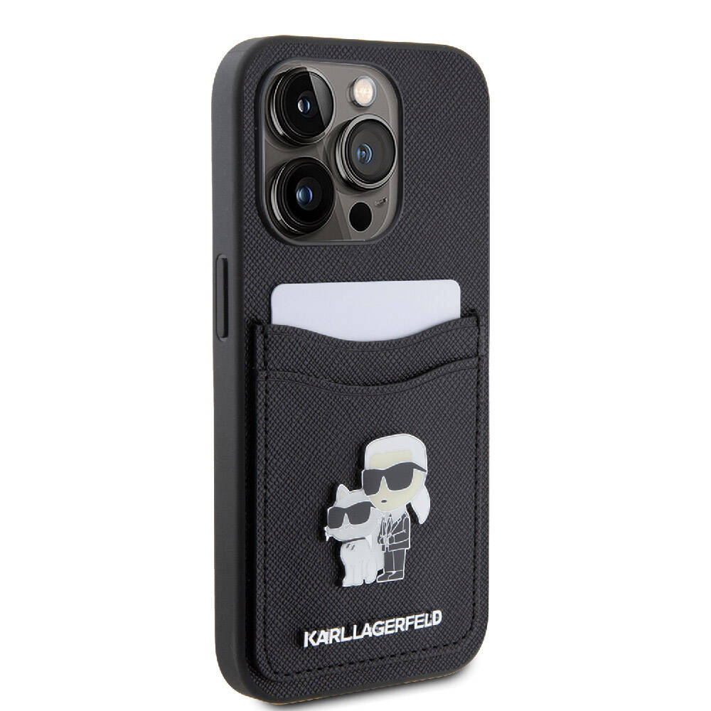 Apple iPhone 15 Pro Uyumlu Kılıf Karl Lagerfeld Orjinal Lisanslı Metal Logo Kartlıklı Saffiano Kapak - 2