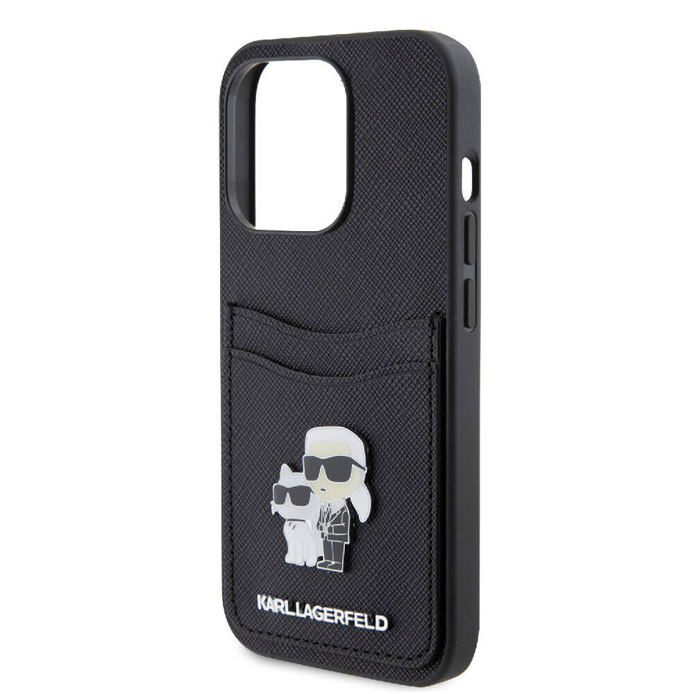 Apple iPhone 15 Pro Uyumlu Kılıf Karl Lagerfeld Orjinal Lisanslı Metal Logo Kartlıklı Saffiano Kapak - 4