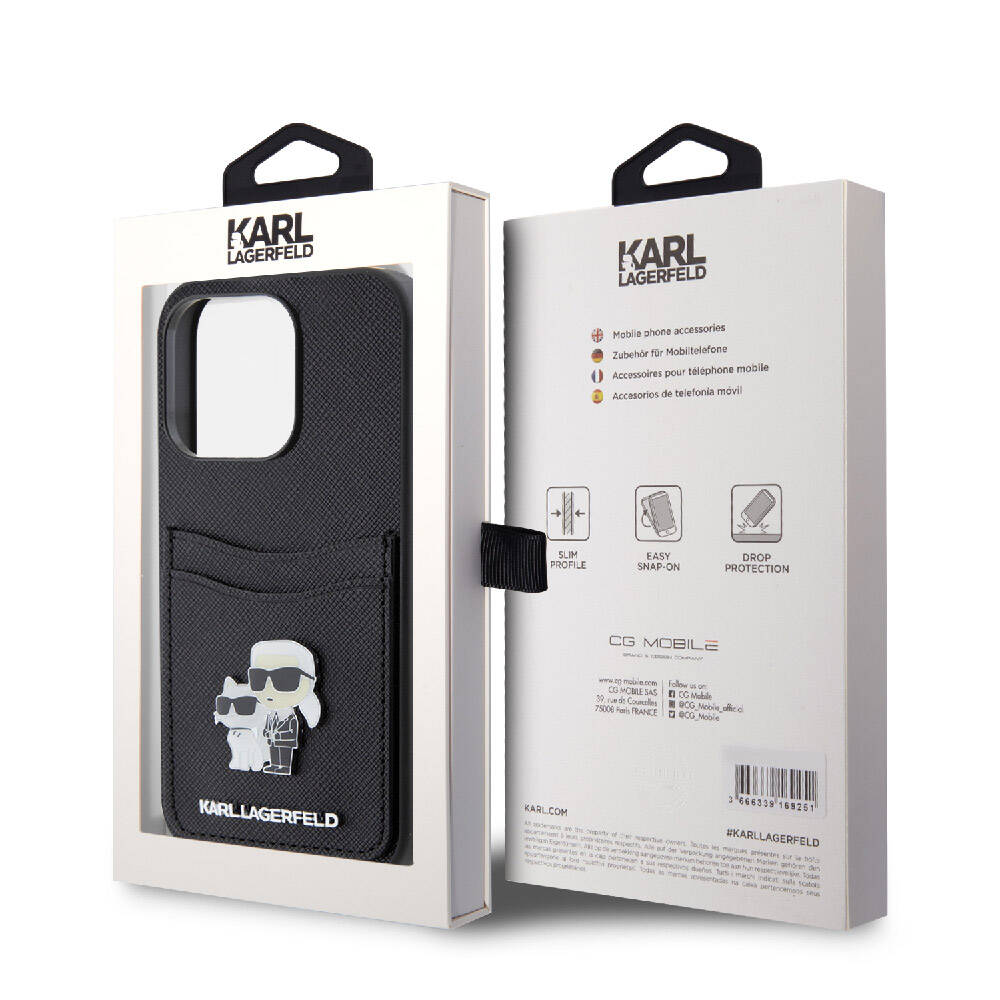Apple iPhone 15 Pro Uyumlu Kılıf Karl Lagerfeld Orjinal Lisanslı Metal Logo Kartlıklı Saffiano Kapak - 6