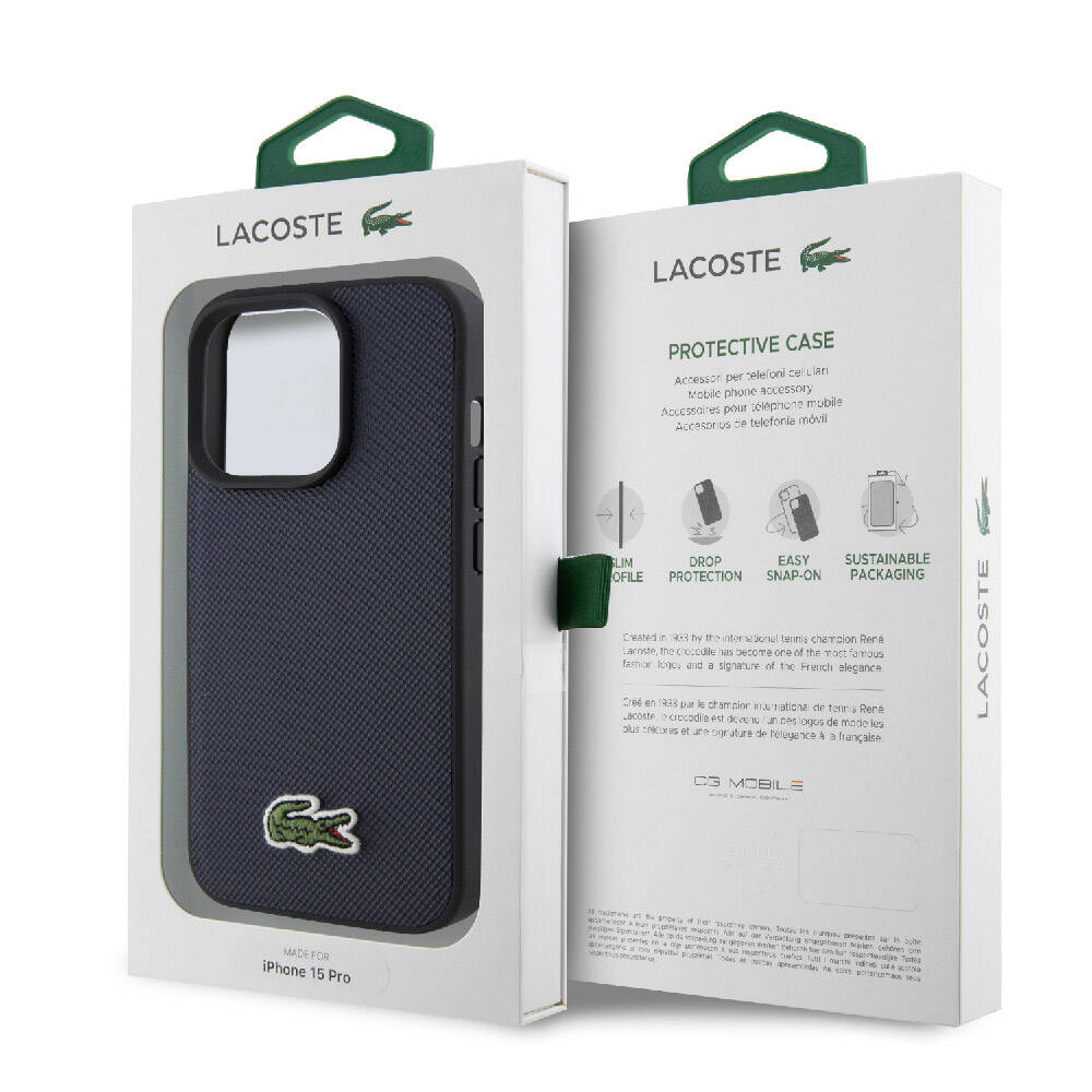 Apple iPhone 15 Pro Uyumlu Kılıf Lacoste Orjinal Lisanslı PU Pike Desenli Arka Yüzey İkonik Timsah Dokuma Logolu Kapak - 14