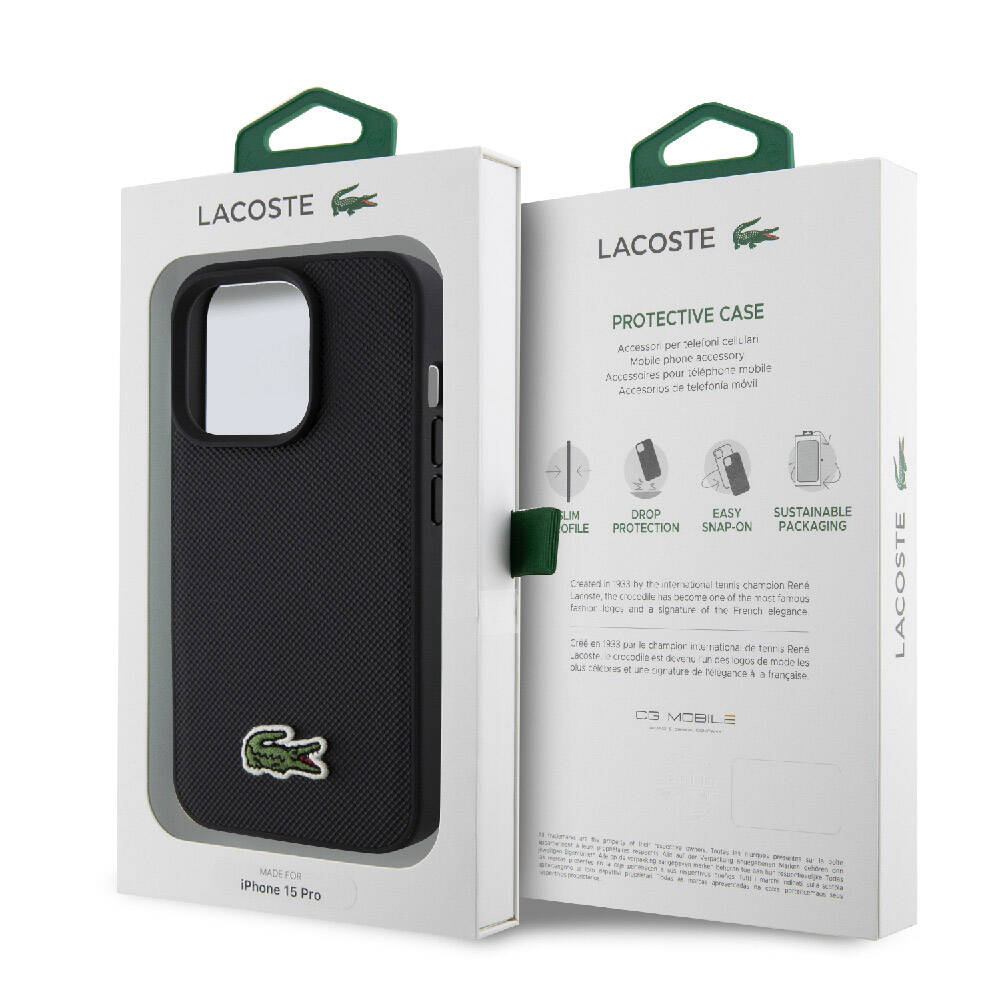 Apple iPhone 15 Pro Uyumlu Kılıf Lacoste Orjinal Lisanslı PU Pike Desenli Arka Yüzey İkonik Timsah Dokuma Logolu Kapak - 28