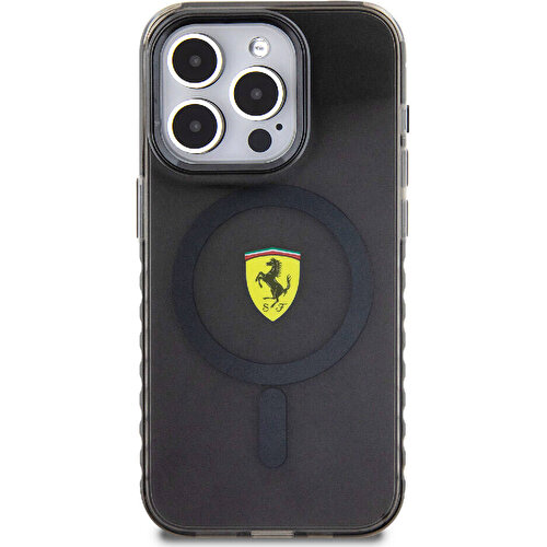 Apple iPhone 15 Pro Uyumlu Kılıf Ferrari Orjinal Lisanslı Magsafe Şarj Özellikli Tırtıklı Kenar Tasarımlı Ortalanmış Logo Kapak