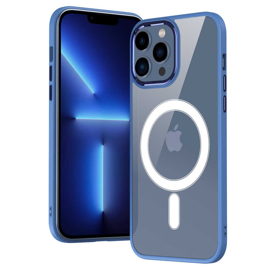 Apple iPhone 14 Plus Uyumlu Kılıf Wireless Şarj Özellikli Zore Krom Magsafe Silikon Kapak - 1