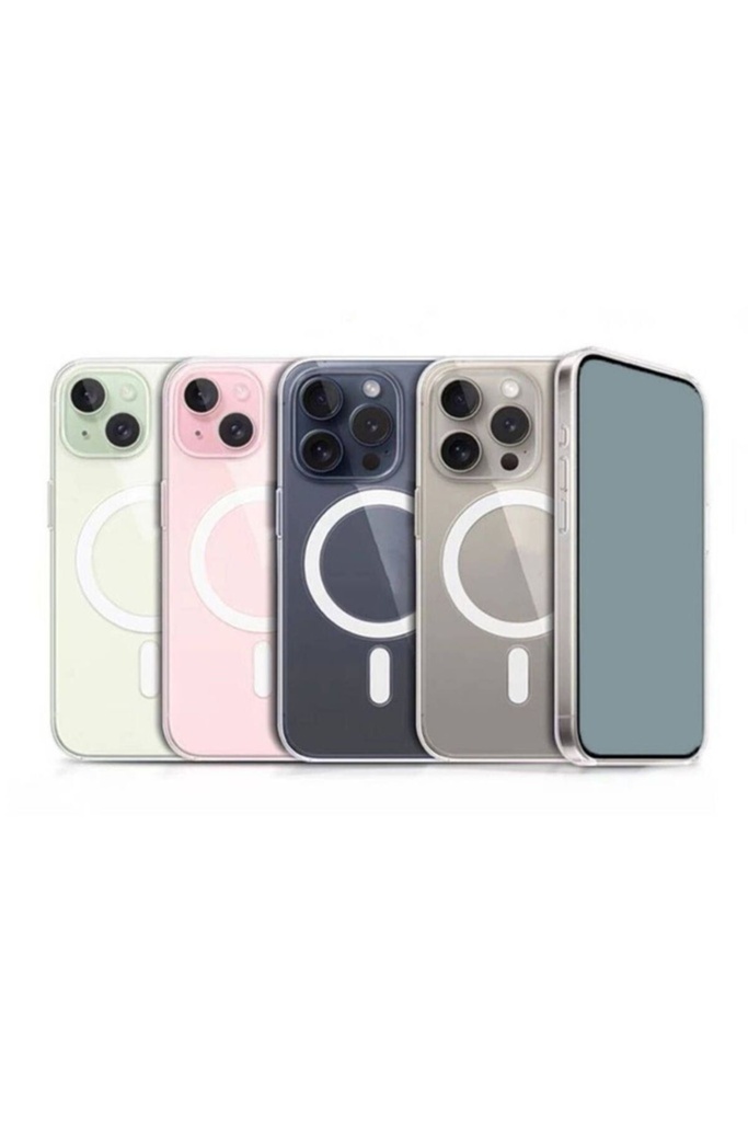 Apple iPhone 15 Plus Uyumlu Kılıf Magsafe Şarj Özellikli Şeffaf Sert PC Zore Embos Kapak