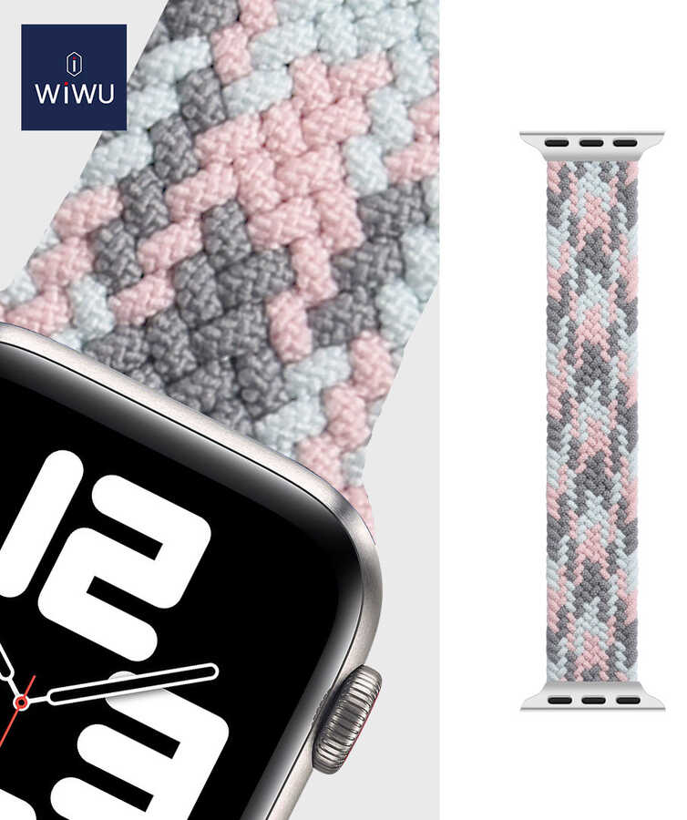 Apple Watch Ultra 49mm Uyumlu Kordon Wiwu Braided Solo Loop Contrast Color Medium Strap Kayış - 2