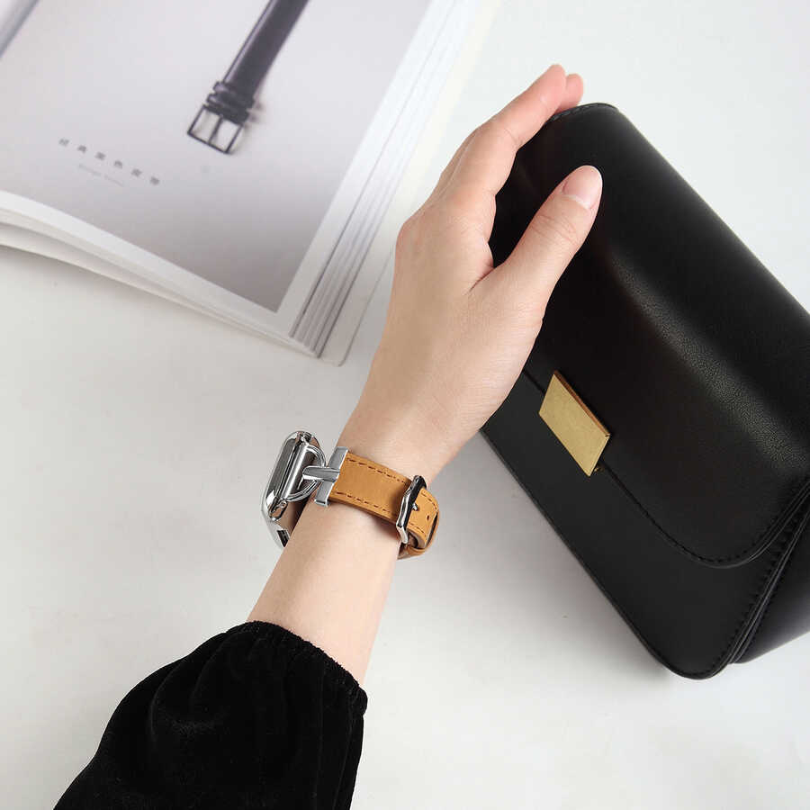 ​​​Apple Watch Ultra 49mm Uyumlu Kordon KRD-53 Deri Strap Kayış - 5