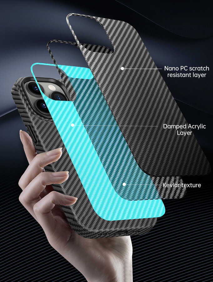 Apple iPhone 14 Uyumlu Kılıf ​​​​​Wiwu Karbon Fiber Görünümlü Magsafe Wireless Şarj Özellikli Kabon Kapak - 11