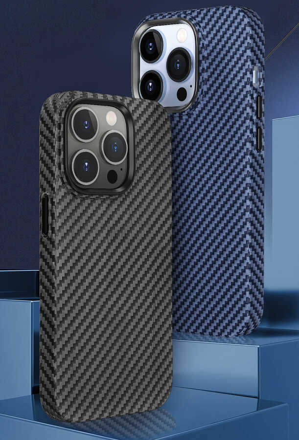 Apple iPhone 14 Pro Uyumlu Kılıf ​​​​​Wiwu Karbon Fiber Görünümlü Magsafe Wireless Şarj Özellikli Kabon Kapak - 7