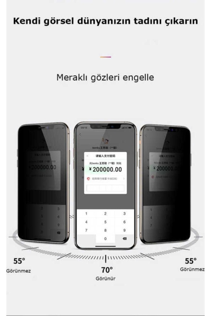 Apple iPhone 14 Pro Max Uyumlu Zore Kor Privacy Cam Ekran Koruyucu