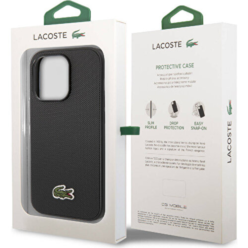 Apple iPhone 14 Pro Uyumlu Kılıf Lacoste Orjinal Lisanslı PU Pike Desenli Arka Yüzey İkonik Timsah Dokuma Logolu Kapak