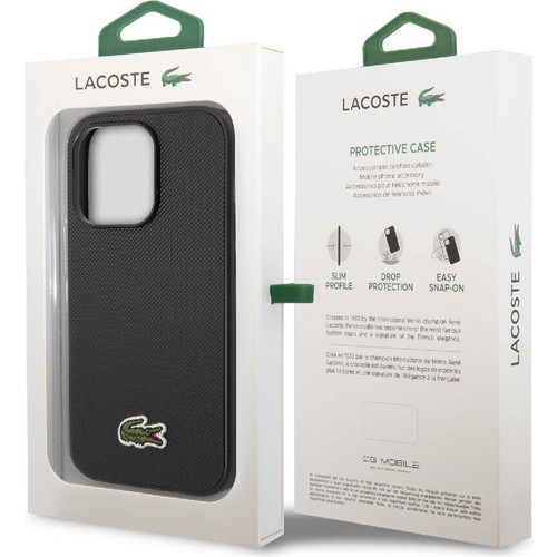 Apple iPhone 14 Pro Max Uyumlu Kılıf Lacoste Orjinal Lisanslı PU Pike Desenli Arka Yüzey İkonik Timsah Dokuma Logolu Kapak