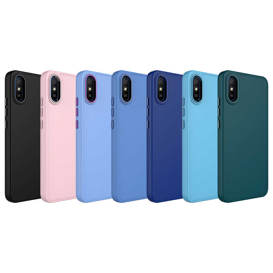Xiaomi Redmi 9A Uyumlu Kılıf Metal Çerçeve ve Buton Tasarımlı Silikon Zore Luna Kapak - 1
