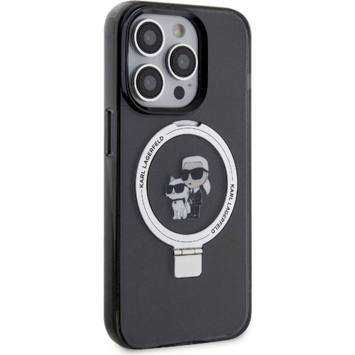 Apple iPhone 15 Pro Uyumlu Kılıf Karl Lagerfeld Orjinal Lisanslı Magsafe Şarj Özellikli K&C İkonik Baskılı Ring Standlı Kapak
