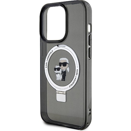 Apple iPhone 15 Pro Uyumlu Kılıf Karl Lagerfeld Orjinal Lisanslı Magsafe Şarj Özellikli K&C İkonik Baskılı Ring Standlı Kapak