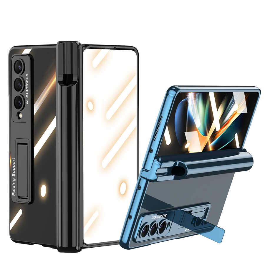 Samsung Galaxy Z Fold 4 Uyumlu Kılıf Zore Kıpta Standlı Kalem Bölmeli Kapak - 3