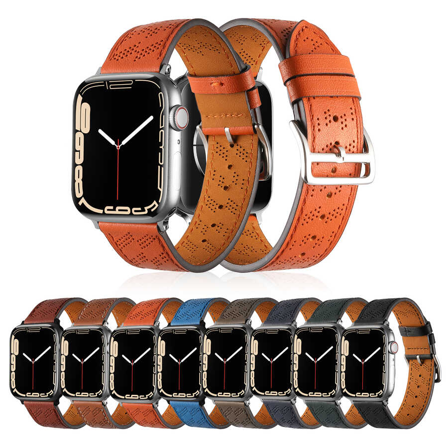 ​​​Apple Watch 44mm Uyumlu KRD-76 PU Deri Kordon Strap Kayış - 2