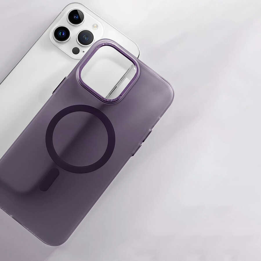 Apple iPhone 14 Pro Max Uyumlu Kılıf Magsafe Şarj Özellikli Buzlu Sert PC Zore Tuval Kapak - 5