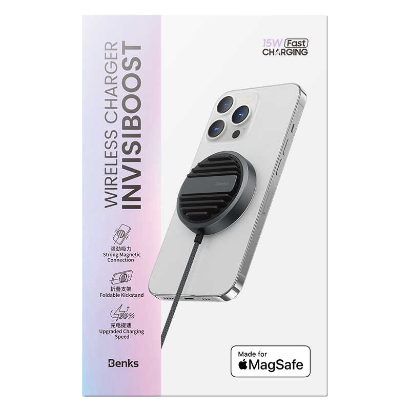 Benks MFM01 MFI Sertifikalı Standlı 15W Hızlı Şarj Özellikli Magsafe PD Wireless Şarj Aleti - 6