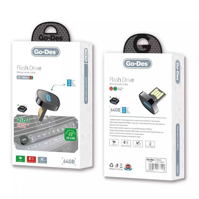 Go Des GD-GB066 2 in 1 Led Işıklı Araç İçi Mini Flash Disk 64 Gb Type-C OTG Hediyeli - 1