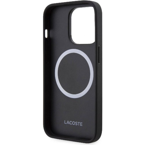 Apple iPhone 15 Pro Uyumlu Kılıf Lacoste Orjinal Lisanslı Magsafe Şarj Özellikli PU Deri Görünümlü Karışık Monogram Desenli Kapak