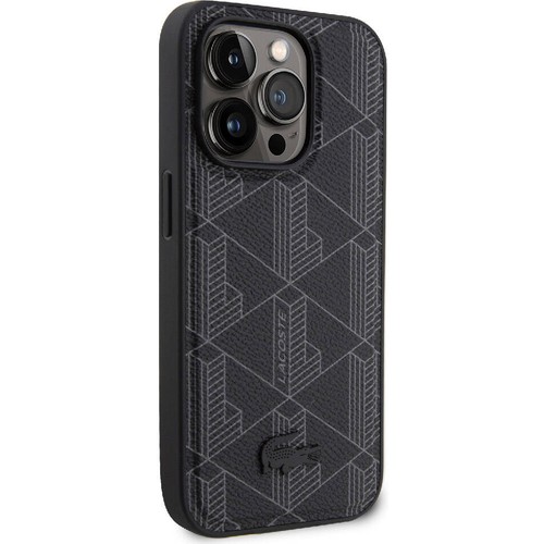 Apple iPhone 15 Pro Uyumlu Kılıf Lacoste Orjinal Lisanslı Magsafe Şarj Özellikli PU Deri Görünümlü Karışık Monogram Desenli Kapak