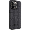 Apple iPhone 15 Pro Uyumlu Kılıf Lacoste Orjinal Lisanslı Magsafe Şarj Özellikli PU Deri Görünümlü Karışık Monogram Desenli Kapak