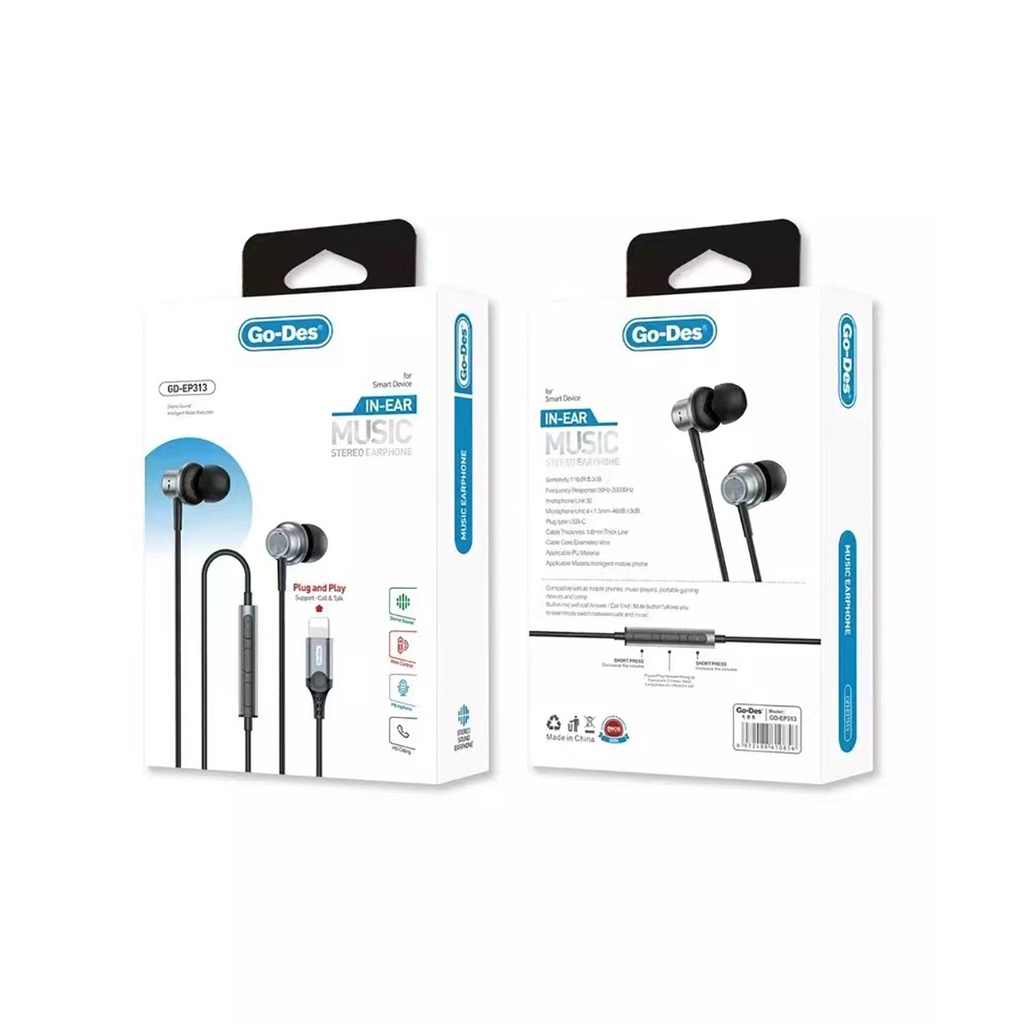 Go Des GD-EP313 Kulakiçi Kablolu Lightning Tak Çalıştır Stereo Kulaklık - 1