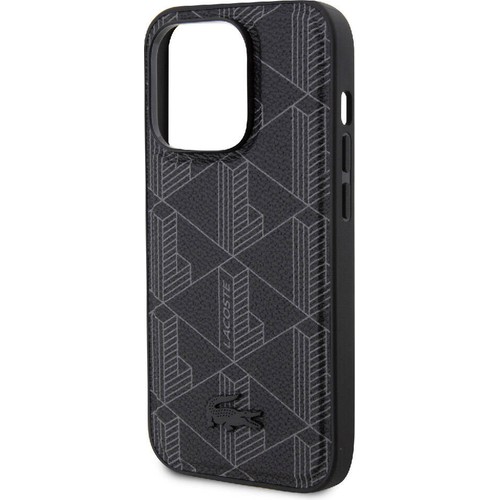 Apple iPhone 15 Pro Uyumlu Kılıf Lacoste Orjinal Lisanslı Magsafe Şarj Özellikli PU Deri Görünümlü Karışık Monogram Desenli Kapak