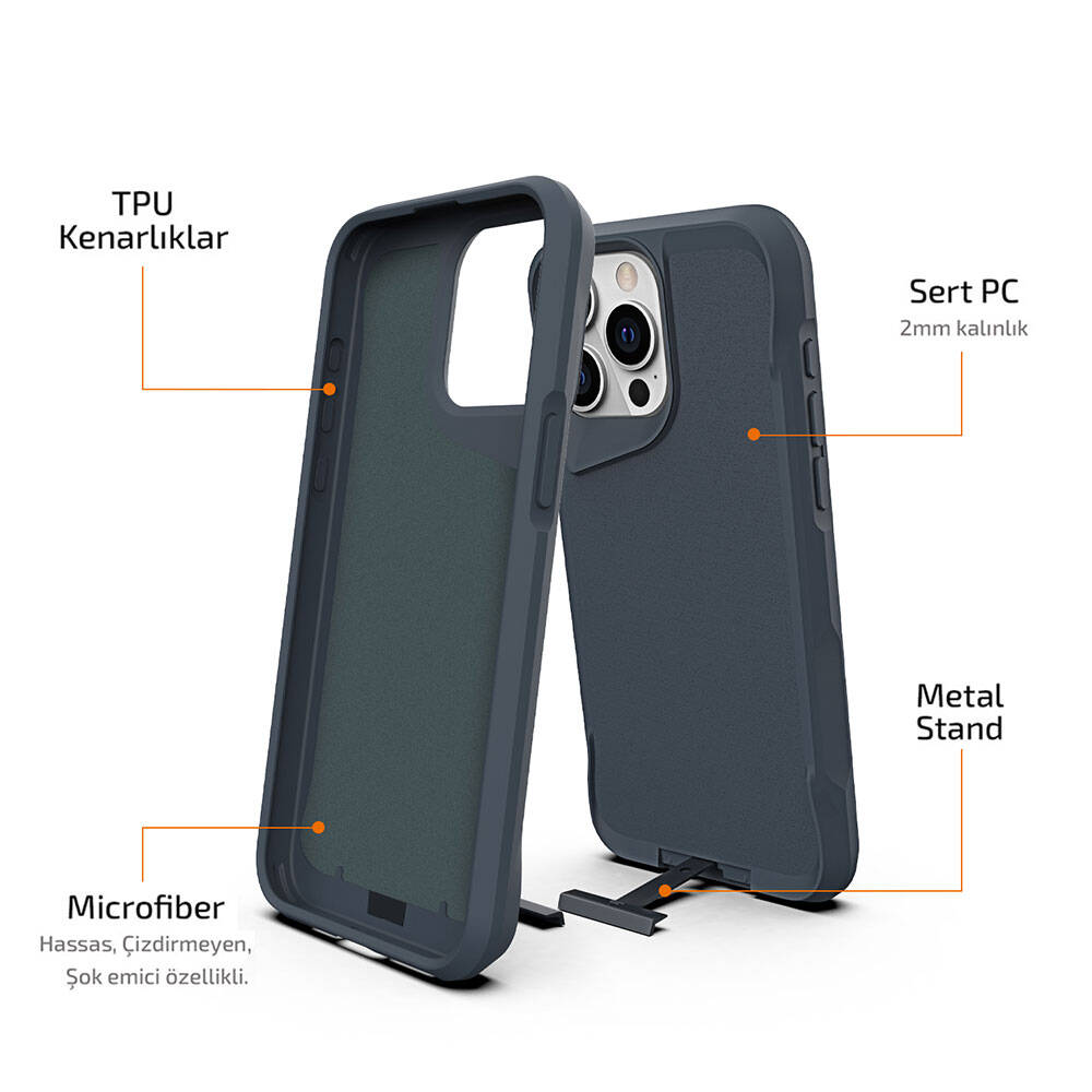 Apple iPhone 15 Pro Max Uyumlu Kılıf Zore Airbag Kenarlı T-Max Mat Standlı Kapak - 5